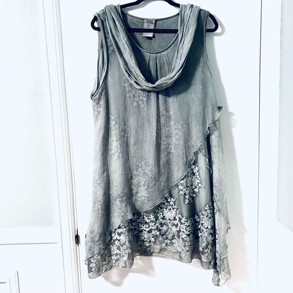 Fashion Concepts L lace overlay dress & scarf bohemian sage green - Picture 7 of 15